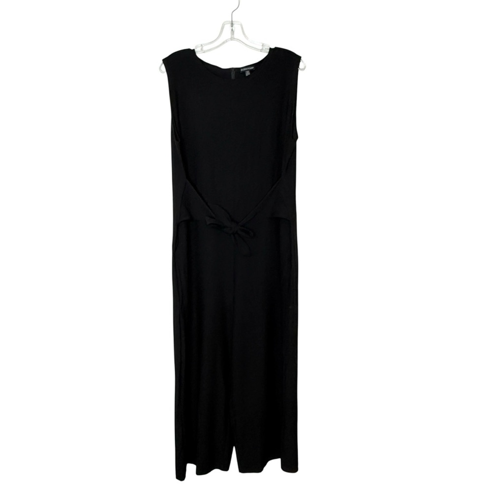 Eileen Fisher Washable Stretch Crepe Jumpsuit Large Front Tie Wide Leg Black - Picture 5 of 9